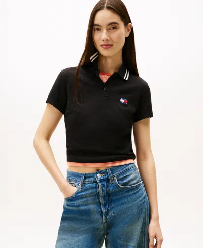 Tommy Jeans Women's Slim Badge Short-sleeve Polo Top In Black