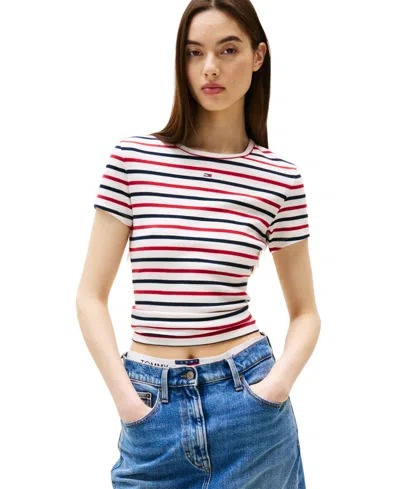 Tommy Jeans Essential Ribbed Slim Fit T-shirt In White