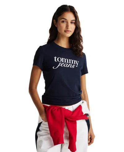 Tommy Jeans Retro Script Baby T-shirt In Navy And White