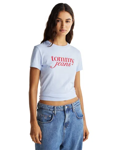 Tommy Jeans Women's Slim Essential Script Logo T-shirt In Blue