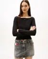 Tommy Jeans Women's Slim Flag Bling Long Sleeve T-shirt In Black