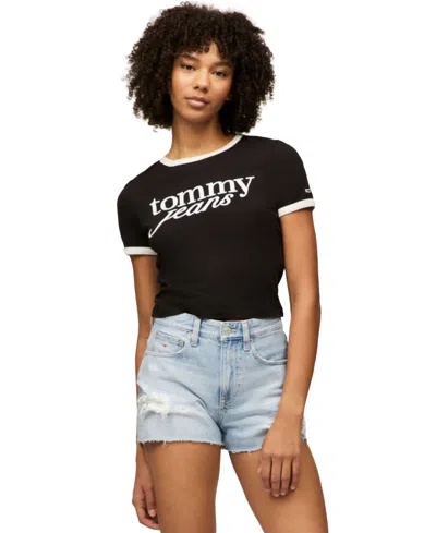 Tommy Jeans Women's Slim Logo Ringer T-shirt In Black