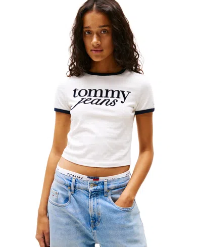 Tommy Jeans Women's Slim Logo Ringer T-shirt In Ecru