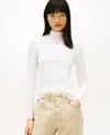 Tommy Jeans Women's Slim Ribbed Lettuce Edge Mock Neck Top In White
