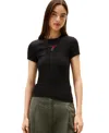 Tommy Jeans Women's Slim Rose Logo Ribbed Short-sleeve T-shirt In Black