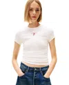Tommy Jeans Women's Slim Rose Logo Ribbed Short-sleeve T-shirt In White