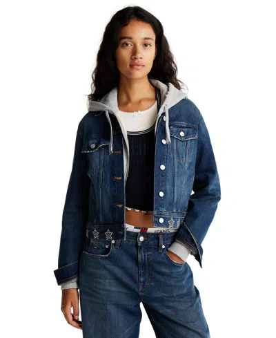Tommy Jeans Women's Studded Star Denim Trucker Jacket In Denim Dark