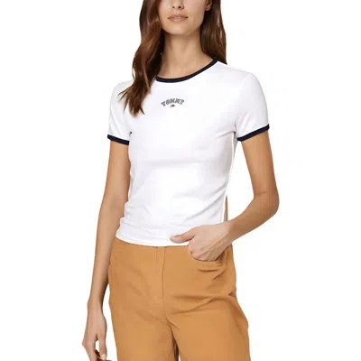 Tommy Jeans Womens Contrast Trim Cotton Graphic T-shirt In White