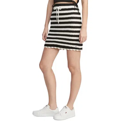 Tommy Jeans Womens Crochet Cotton Mini Skirt In Black,stripe