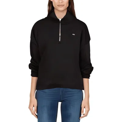 Tommy Jeans Womens Crop Fleece Pullover Sweater In Black