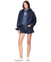 Tommy Jeans Womens Cropped Denim Shirt Jacket Cropped Varsity Crest Hooded Sweatshirt Hot Pants Denim Shorts In Denim Dark