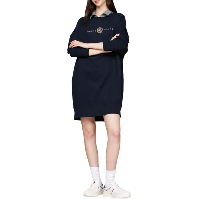 Tommy Jeans Womens Embroidered Cotton Sweatshirt In Dark Night Navy