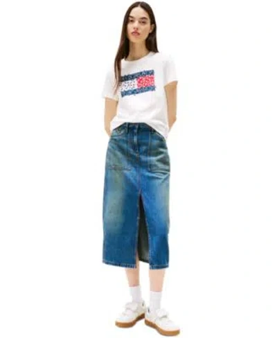 Tommy Jeans Womens Floral Flag Graphic T Shirt Claire Denim Midi Skirt