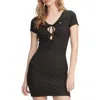 Tommy Jeans Women's Tie-front Keyhole Ribbed Dress In Black