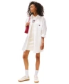 Tommy Jeans Womens Oversized Mini Shirt Dress Flag Graphic Sweater Mini Dress In White