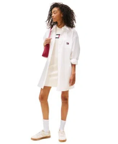 Tommy Jeans Womens Oversized Mini Shirt Dress Flag Graphic Sweater Mini Dress