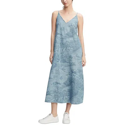 Tommy Jeans Women's Hawaiian-print Sleeveless Tie-back Maxi Dress In Hawaiian Denim Laser