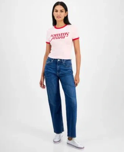 Tommy Jeans Womens Slim Logo Ringer T Shirt Layla High Rise Slim Straight Jeans In Denim Dark