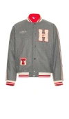 Tommy Jeans Wool Varsity Bomber Jacket In Grey