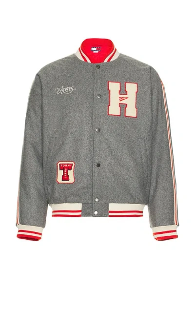 Tommy Jeans Wool Varsity Bomber Jacket In Grey