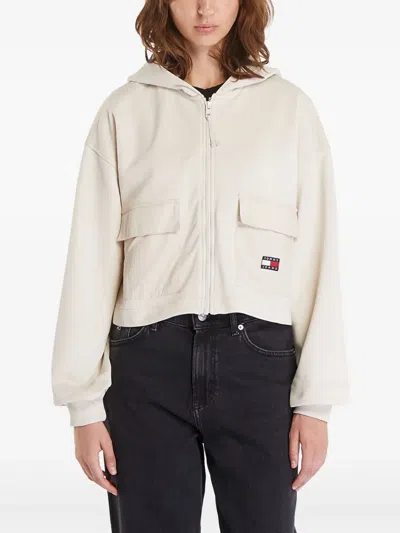 Tommy Jeans Zip-up Logo Hoodie In Neutral