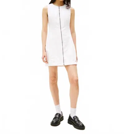 Tommy Jeans Zip-front Sleeveless Denim Dress In White