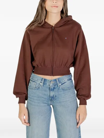 Tommy Jeans Zip-up Cropped Hoodie In Brown