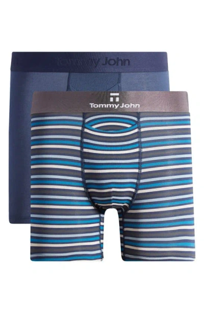 Tommy John 2-pack Second Skin 4-inch Boxer Briefs In Dress Blues/ Globe Stripe