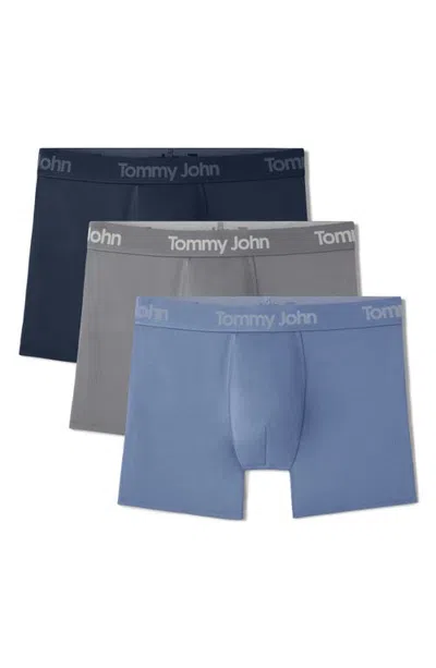 Tommy John 3-pack Air Cool Mesh 4-inch Boxer Briefs In Dress Blues/q Shade/c Blue
