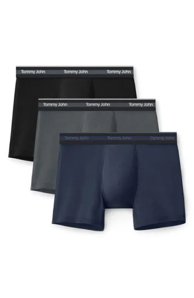 Tommy John 3-pack Comfort Micro 4-inch Boxer Briefs In Black/turbulence/dress Blues