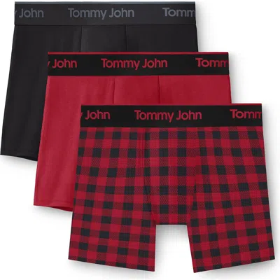 Tommy John 3-pack Second Skin 6-inch Stretch Modal Boxer Briefs In Black/red/red Check
