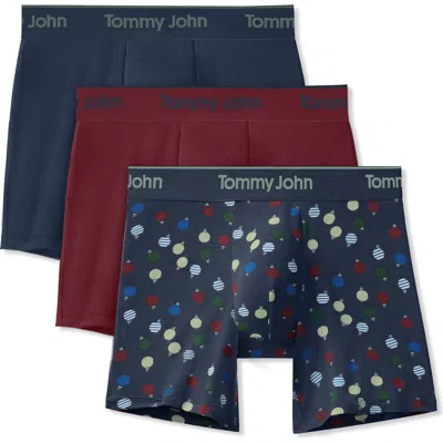 Tommy John 3-pack Second Skin 6-inch Stretch Modal Boxer Briefs In Burgundy/navy Multi