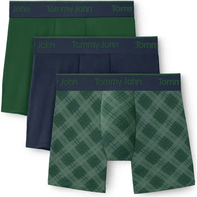 Tommy John 3-pack Second Skin 6-inch Stretch Modal Boxer Briefs In Navy/green Multi