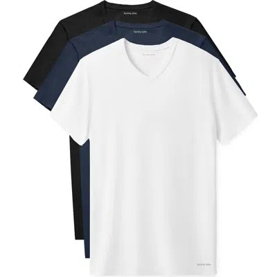 Tommy John 3-pack Second Skin Stay Tucked V-neck Undershirts In Multi