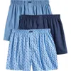 Tommy John Assorted 3-pack Woven Cotton Boxers In Blue