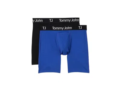 Tommy John Cotton Stretch Boxer Brief 2 Pack Men's Underwear Mazarine Blue/black: Sm (28-30" Waist), Cotton/mes In Multi
