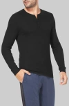 Tommy John Long Sleeve Henley Lounge Shirt In Black