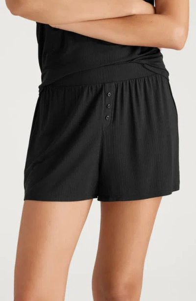 Tommy John Luxe Rib Pajama Shorts In Black