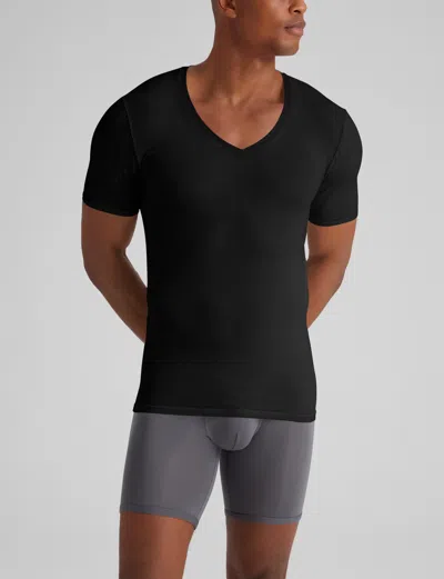 Tommy John Men's Cool Cotton Deep V-neck Stay-tucked Undershirt In Black