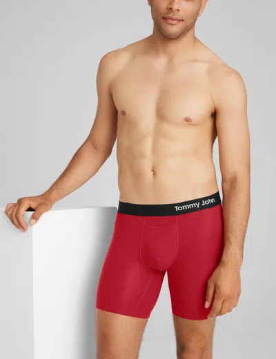 Tommy John Men's Cool Cotton Mid-length Boxer Brief 6" In Red