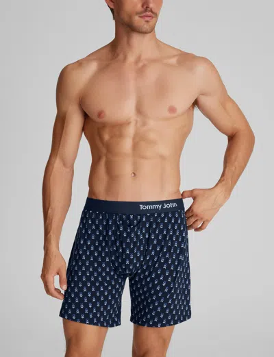 Tommy John Men's Cool Cotton Relaxed Fit Boxer 6" In Blue