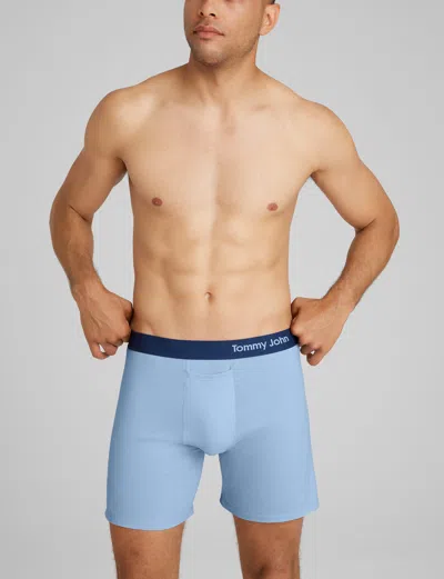 Tommy John Men's Cool Cotton Relaxed Fit Boxer 6" In Blue
