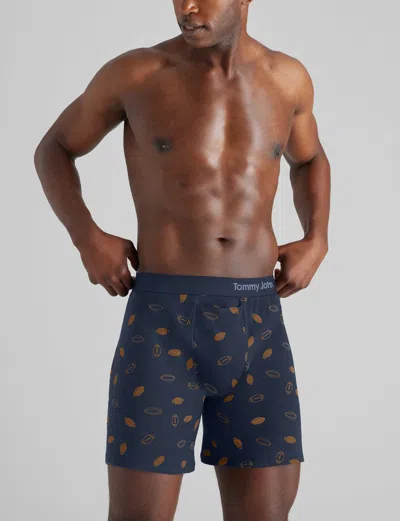 Tommy John Men's Cool Cotton Relaxed Fit Boxer 6" In Blue Kickoff