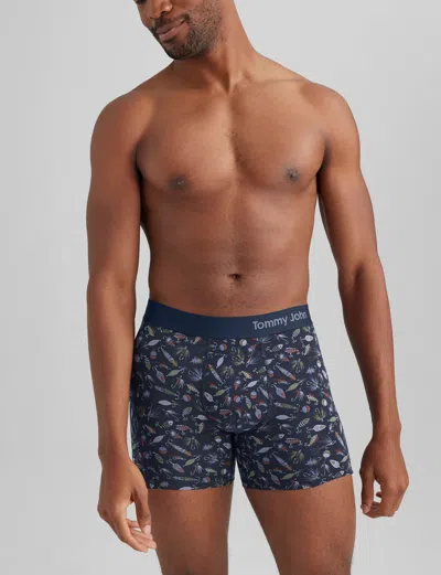 Tommy John Men's Cool Cotton Trunk 4" Boxer Brief In Blue