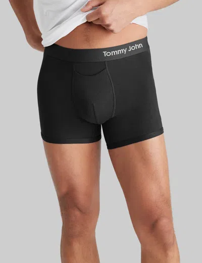 Tommy John Men's Cool Cotton Trunk 4" Boxer Brief In Black