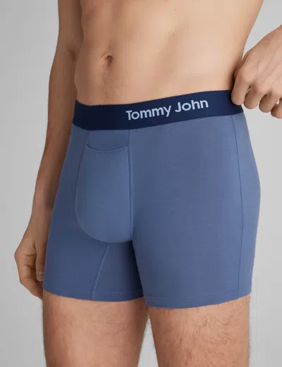 Tommy John Men's Cool Cotton Trunk 4" Boxer Brief In Blue
