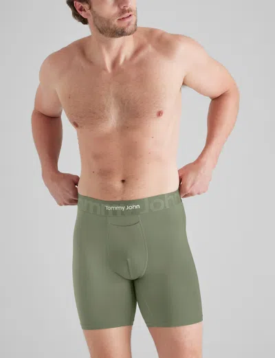 Tommy John Men's Customized Flex Mid-length Boxer Brief 6" In Oil Green