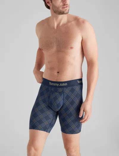Tommy John Men's Second Skin Boxer Brief 8" In Blue Diamond Plaid