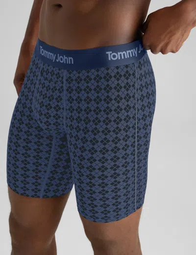 Tommy John Men's Second Skin Boxer Brief 8" In Oceana Argyle Tile