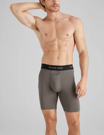 Tommy John Men's Second Skin Luxe Rib Boxer Brief 8" In Gray